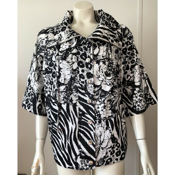 Just B Exotic Roses Womens Jacket Black White - Picture 1 of 7